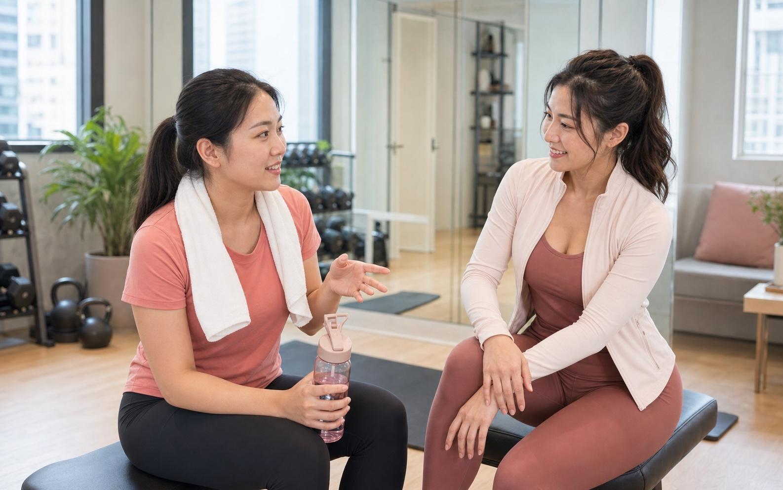 女性學員在訓練後與教練分享上課感受